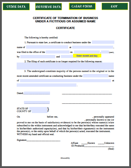 Business Termination Certificate Template