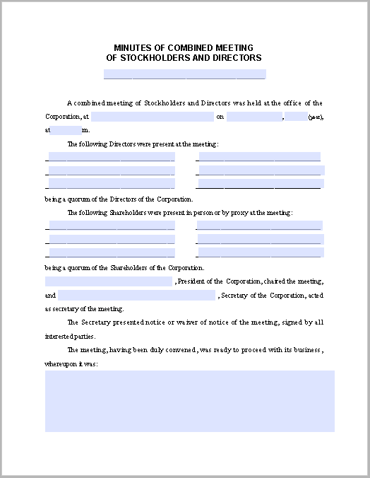 Corporation Minutes Template from www.pdftemplates.org