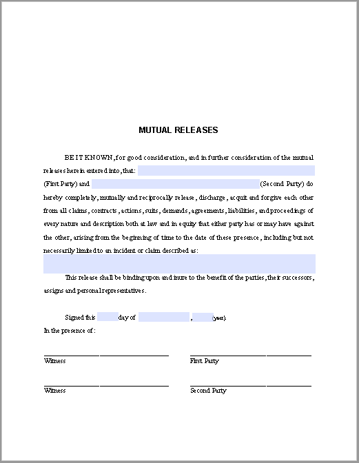 Mutual Releases Agreement Template
