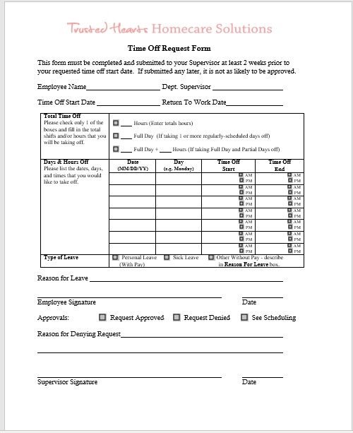 time off request form template 05